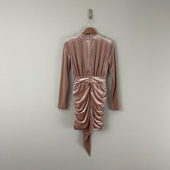 House of CB Farrah Pink Velvet Ruched Deep V Mini Dress Size Small - Picture 2 of 7